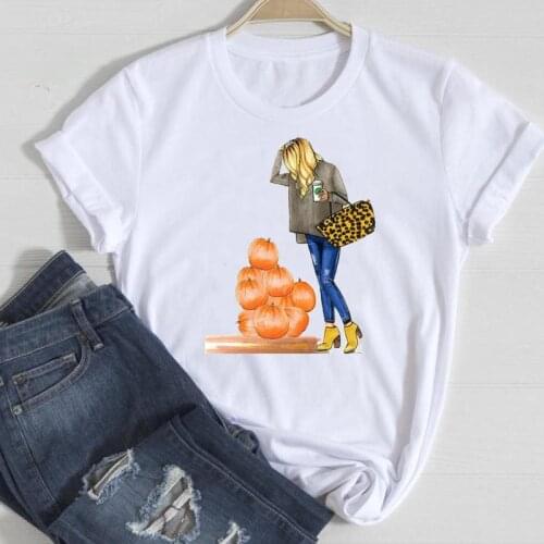 Female Tee Top Print T-Shirt Women Style Lovely Trend New Thanksgiving Happy Halloween Autumn Fall Graphic Clothes Tshirt T