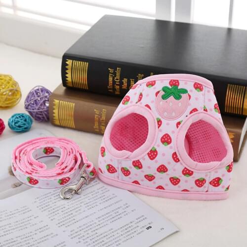 Cotton Pet Dog Harness Vest Leash Sweet Strawberry Breathable Cat Harness Kitten Puppy Safe Soft Control Collar New Pet Supplies