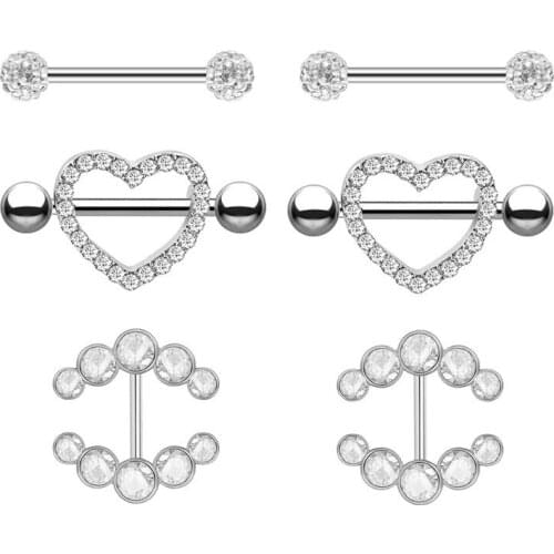 2pcs/lot Barbell Nipple Ring Piercing Bar Rings Jewelry Creative Punk Body Jewellery Surgical steel Zircon Heart Rings Women