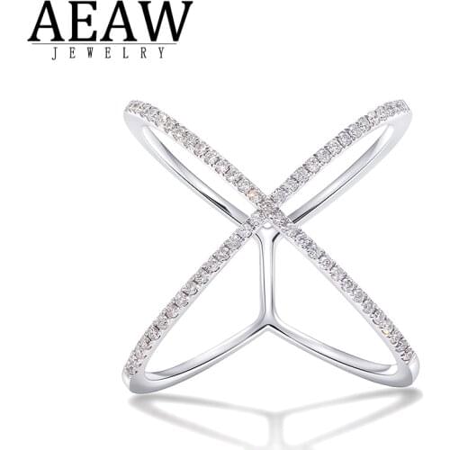 AEAW 18k white Gold Plated Silver DF Round Cut Engagement&Wedding band Moissanite Lab Grown Diamond Band Ring for Women