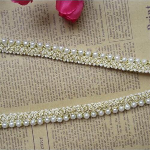 1yard 15mm Cotton Pearl Beade Gold Embroidered Fabric Lace Trim Ribbon Handmade DIY Sewing Supplies Craft For Costume Decoration