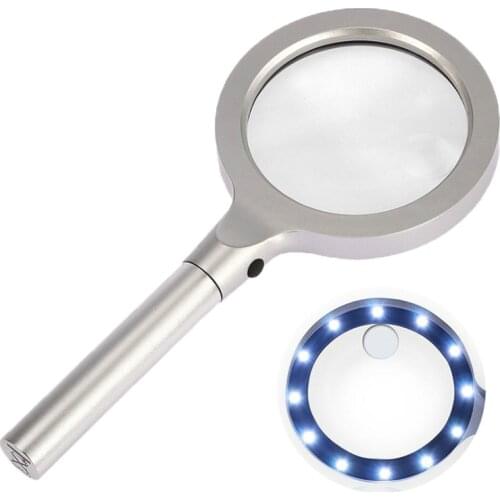 2 LED lamps 5x 10x brightness Illuminated Magnifier metal handheld high-definition reading metal magnifying glass with cloth bag