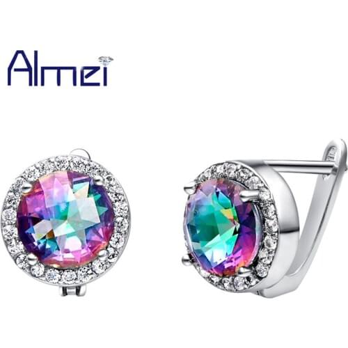 Small Earrings for Girls Women Fashion Color Cubic Zircon Studs Silver Zircon Jewelry Best Friends Gifts Wholesale R768