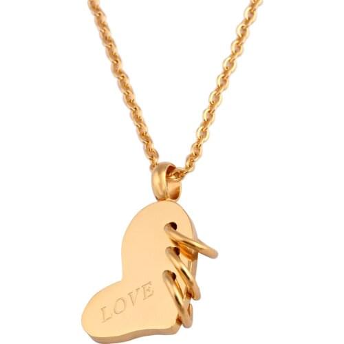 Fashion Stainless Steel Love Heart Pendant Necklace With Three Circle Charm Gold Color Polished For Women Jewelry Gifts