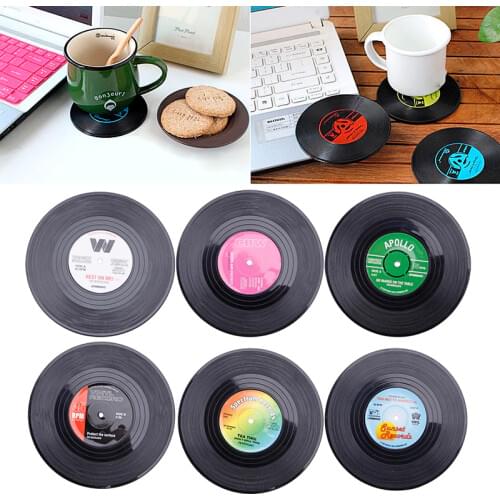 Fashion Vinyl Silicone Record Retro CD Type Drink Coasters Cup Mats 6pcs/ Set For kitchen