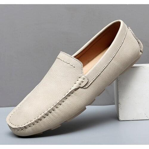 Genuine Leather Men Casual Shoes Luxury Brand Summer Mens Loafers Moccasins Man Breathable Slip on Driving Shoes Plus Size 39-47