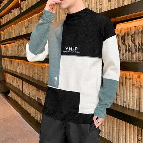 New Men Pullover Fashion O-Neck Autumn Winter Knit Patchwork Striped Male thick Sweater Casual Jumpers Outwear Full Sweater