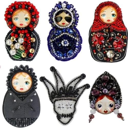 Handmade Craft Clothes Patches Beaded Rhinestones Motif Beauty Girl Embellished Badge T-Shirt Jacket DIY Sewing 2pc TH2080