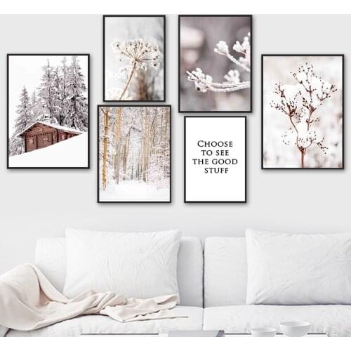 Cedar Plum Flower Rime Forest Snow House Wall Art Canvas Painting Nordic Posters And Prints Wall Pictures For Living Room Decor