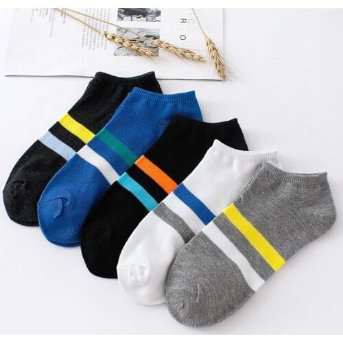 5 Pairs Of Summer Cotton Mens Socks Fashion Breathable Non-slip Boat Socks Comfortable Casual Striped Ankle Socks Hot Sale