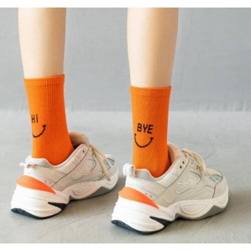 2021 New Fashion Creative Hi/BYE Smile Face Cotton Socks High-Quality Sweet Lovely Casual Tide Skateboard Street Sports Socks