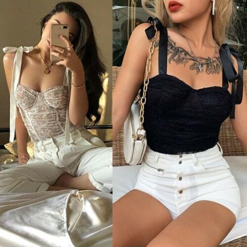 Sexy Vintage Casual Women Solid Lace Vest Sleeveless Loose Camisole Fashion V-Neck Tank Tops Blouse Lace-Up Camis