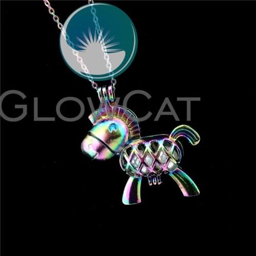 R-C66 Colorful Animal Burro Beads Cage Pendant Perfume Diffuser Aromatherapy Stone Pearl Cage Locket Necklace