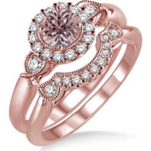 Size 6-10 Drop Shipping High Quality Fashion jewelry Rose Gold Filled Round Champagne AAA CZ Women Bridal Flower Ring Set Gift