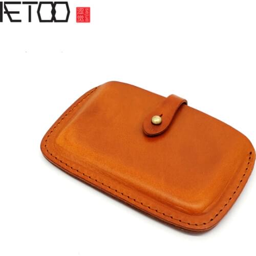 AETOO Leather tanning Head cowhide Card bag handmade button Mens Card Pack womens License card bag