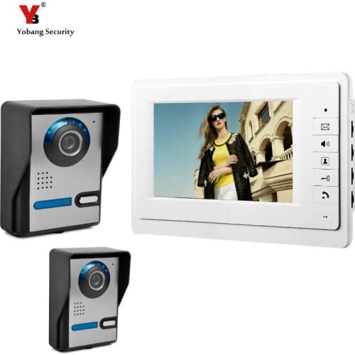 Yobang Security 7" Wired Video Door Phone System Visual Intercom Doorbell with 1*Monitor+2*Outdoor Camera for Home Surveillance