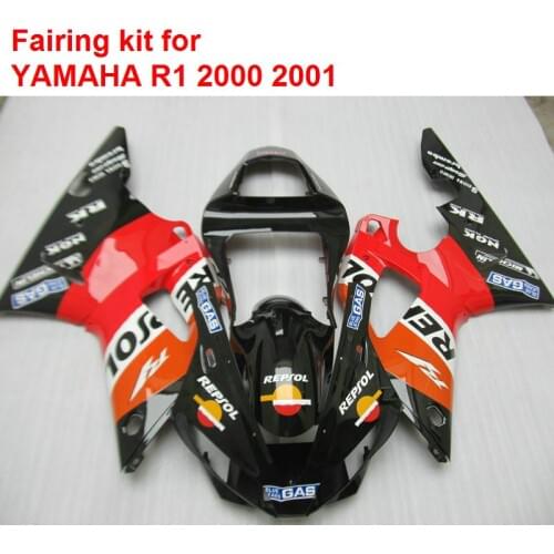High quality ABS fairing for YAMAHA YZF R1 00 01 black red Injection mold fairings set R1 2000 2001 MM24