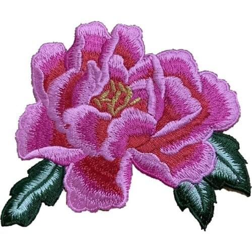 WUYUCONG Pink Peony Flower Patches Iron on Sew on Floral Embroidered Patches for Jeans