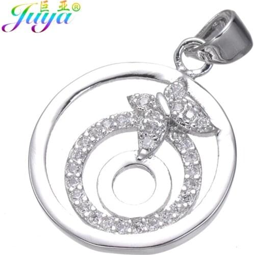 Juya High Quality Jewelry Findings Wholesale Micro Pave Zircon Butterfly Charm Pendant For Women Necklace Making