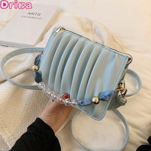 Driga Female Pearl Handbags 2021 New Fashion Portable Square Crossbody Bags Fold Shoulder Bags Solid Color High Quality Bags