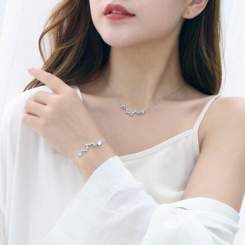 2021 Trendy Moonstone Crystal Dipper Pendant Necklace Girls Jewelry Set Vintage Lady Silver Plated Bracelet For Women Jewelry