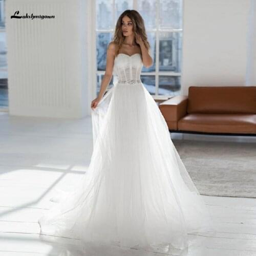 Vestidos White Tulle A Line Wedding Dress Corset Style 2020 Sexy New Mariage Boho Bridal Dress Wedding Gowns Off the Shoulder