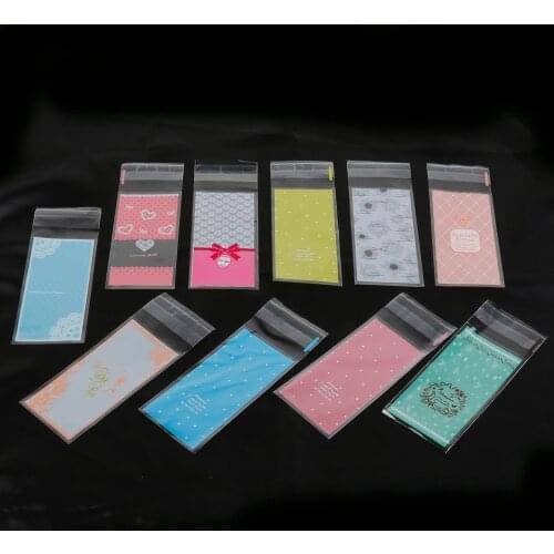 100pcs 5x10cm Mini Plastic Cookie Packaging Cupcake Wrapper Bags Opp Self Adhesive Bags Gift Bag Candy Bag Lipstick Packag