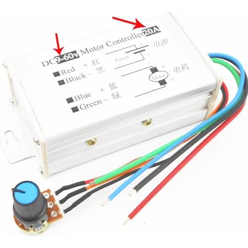 20A 9V-60V 1200W DC Brush Motor Speed Governor Controller CVT / PWM Motor Speed Regulating Switch