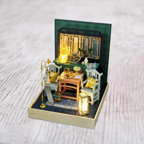 3D Dollhouse Vintage Furniture Living Room Miniature Puzzles Building Kit Doll House Toy with Dustproof Cover for Girls Gift