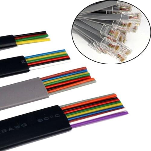 4Pin 6pin 8pin 10pin Flat Signal Cable Electrical Wire Telephone Wires With Black Grey Color Electrical Wire telephone Wire