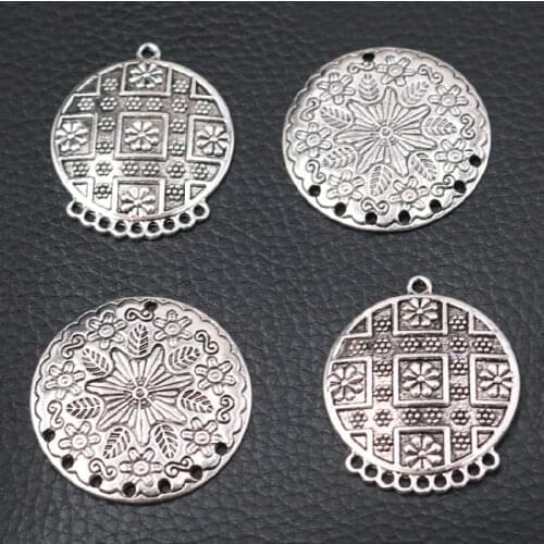 6pcs Silver Plated Flower of Life Porous Connector Bohemian Style Earrings Metal Accessories DIY Charm For Jewelry Crafts Making