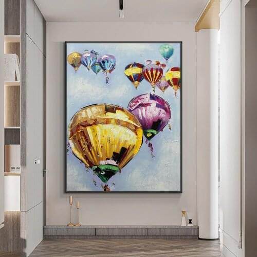 Abstract Hot Air Balloon Oil Painting On Canvas 100% Hand Painted Modern Wall Art Pictures For Living Room Home Decoration