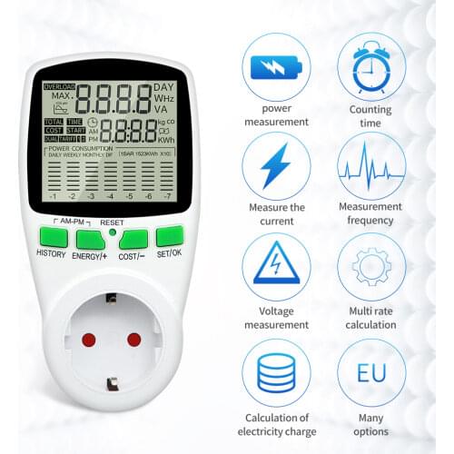 Electricity Power Meter Wattmeter Socket Outlet Analyzer Electricity Kwh Energy WattMeter FR US UK AU BR Outlet Power Analyzer