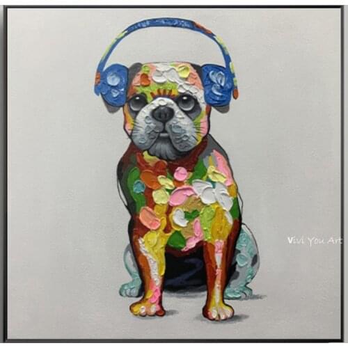 Large Hand painted Colorful Oil Animal Love Dog Painting Canvas Pictures wall art caudros picture for living room