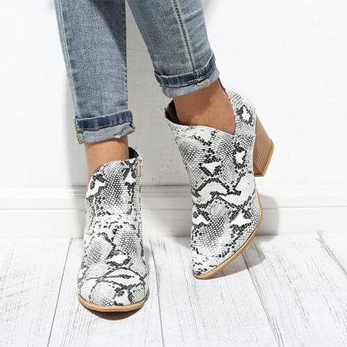 Women autumn ankle boots leopard pu leather fashion women high heels fashion women boots women shoes
