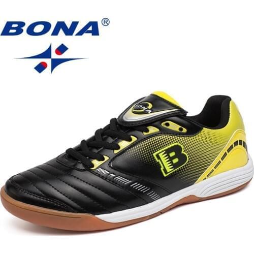 BONA Men Indoor soccer boots High Ankle Professional Cow Muscle Men Football Shoes Action Leather sneakers soccer cleats shoes