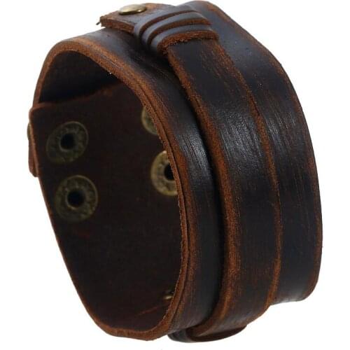 Vintage Retro Brown Wide Leather Bracelet Casual Handmade Charm Cowhide Wristbands Bangle Fashion Biker Cowboy Women Men Jewelry