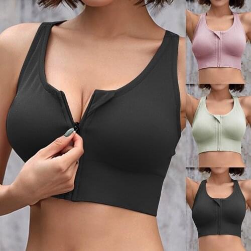 Womens Sports Bra Gathered Without Steel Ring Fitness Yoga Running Vest Front Zipper Sexy Shockproof Underwear Plus Size 2021
