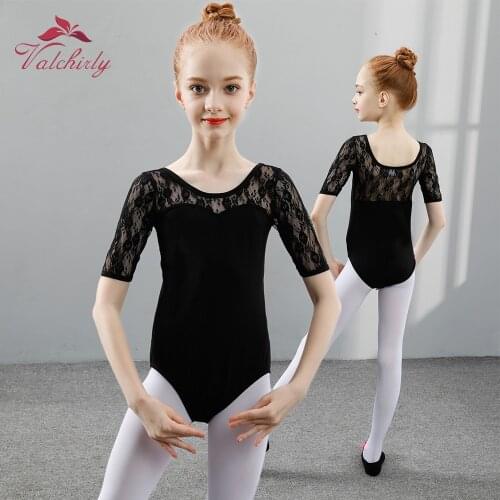 Black Lace Ballet Leotards Girls Kids Half Sleeves Ballet Clothing Dancewear Children Gymnastics Leotards