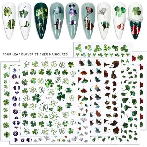 Four-leaf Clover Nail Art Decorations Stickers Ginkgo Biloba Gradient Aurora Chameleon Nails Decals DIY Accessories