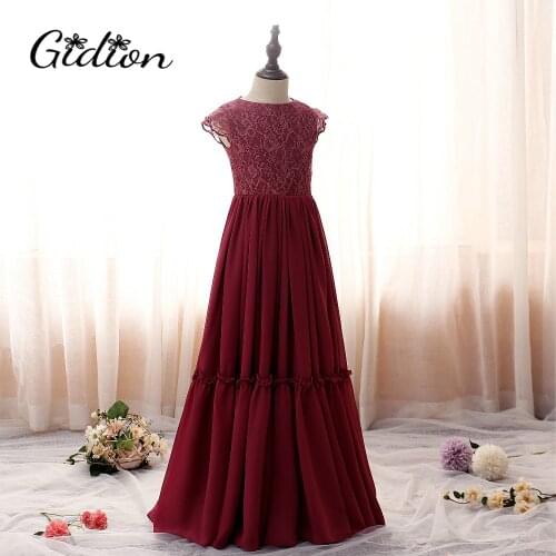 Weddings Children Princess Ball Gowns Petal Sleeve Wine Red High-End Party Ceremony Dress Birthday Banquet Girls Clothes