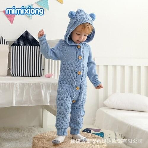 Baby Rompers Knitted Newborn Boys Jumpsuits Hooded Clothes Autumn Long Sleeve Toddler Girl Sweater Children solid Overall Winter