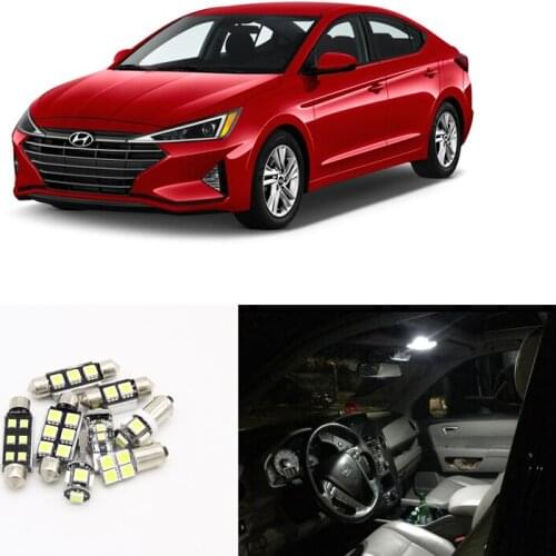 For Hyundai Elantra 2019 2020 11PCs White Canbus SMD Led Interior Package Light Kits Map Dome Trunk Vanity Mirror License Light