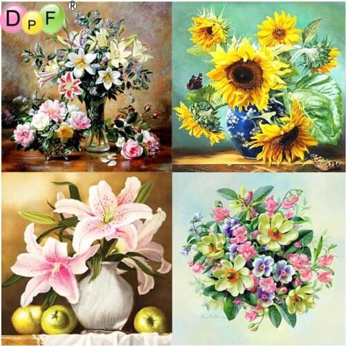 DPF 5D Round full Diamond Embroidery Needlework magic cube Vase Flower Diamond painting Cross Stitch diamond Mosaic decor crafts