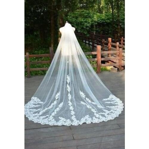 New Ivory/White Long Wedding Veils 1T Appliques Lace Edge Custom Chapel Bridal Veil bridal accessories