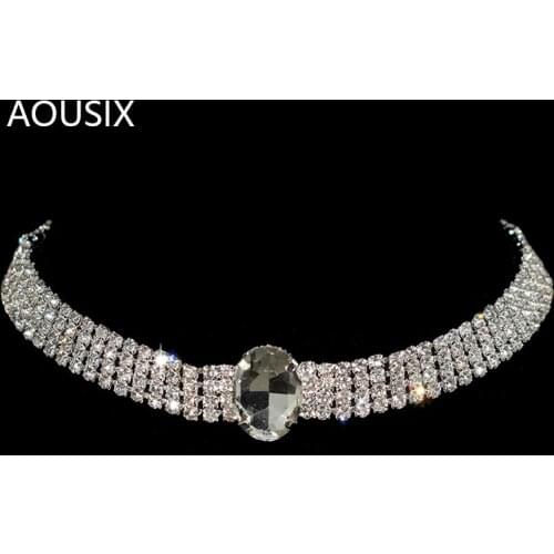 Crystal Necklace Glass pendant Silver Plated Chain Choker For Women Necklace Bridal Chocker neck Rhinestone Wedding Jewelry Gift
