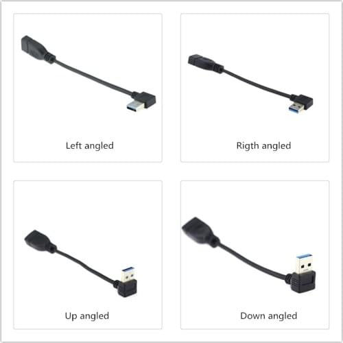 90 Degree angled USB3.0 male to female extension data cable black color 15cm