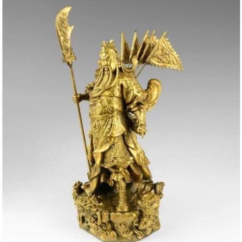 Chinese bronze brass Nine Dragon Warrior Guan Gong/ Yu Statue Figure10"H Yellow Sculpture wholesale factory Bronze Arts