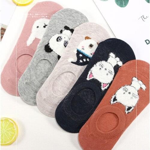 Summer socks Japanese style Womens cute cartoon animal print Invisible no-show Kawaii fashion happy 5 pairs 2021 trends socks