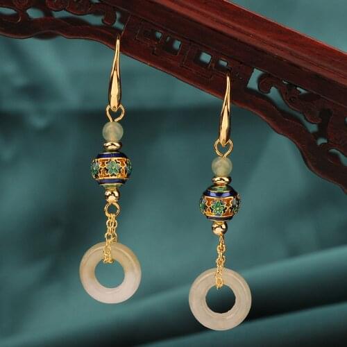 Fashion Vintage cloisonne Aventurine Drop earrings,DelicateNature stones earrings,Ethnic Jewelry for women